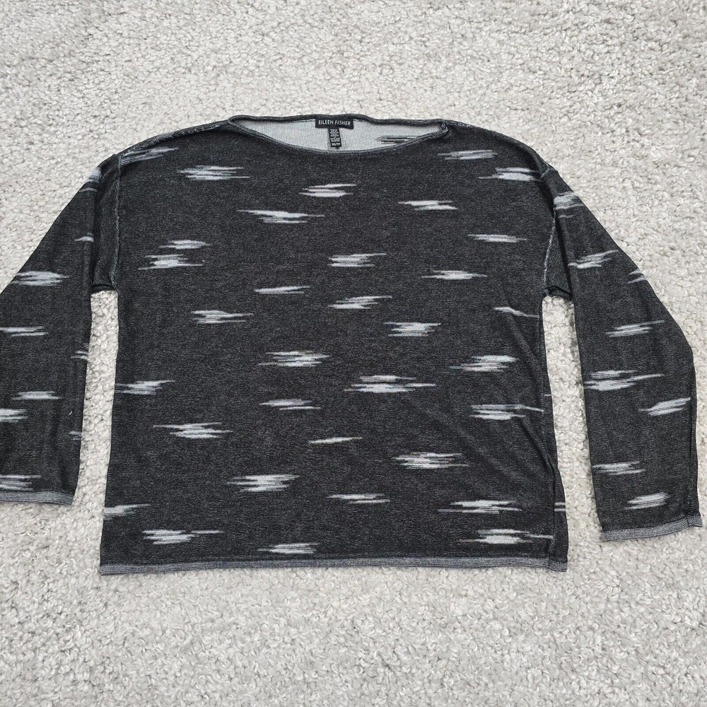 Eileen Fisher Womens Aztec Print Long Sleeve Pullover Top Size XS Gray Boat Neck